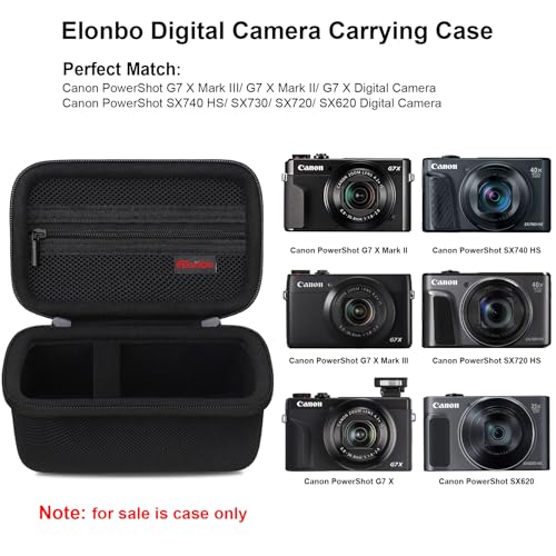 Image of Case for Canon PowerShot G7 X Mark III / G7 X Mark II / SX740 Digital Camera | Canon PowerShot G7 X Mark III / G7 X Mark II /G7 X / SX740 HS Camera Carrying Case, Mesh Pocket fits Camera Accessories, Black