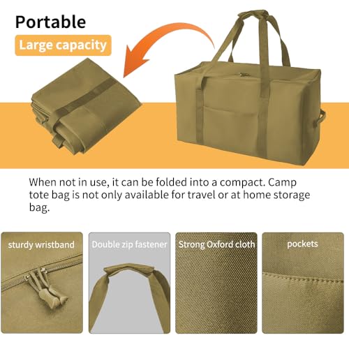 Large Military Duffle Bag Tactical Gear Load Out Bag Camping Storage Utility Tote Deployment Cargo Bag Travel Sports Equipment Duffel Luggage Bag with (Khaki, Medium 25.59"x11.81"x13.78"))2