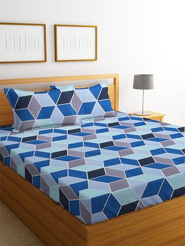 Image of HOMEKART 3D Printed 144 Tc Microfiber Double Bedsheet with 2 King Size Pillow Covers Breathable | Wrinklfree | Summer | Topsheet (Blue & Black Cricle Print, 90 x 90 Inches)