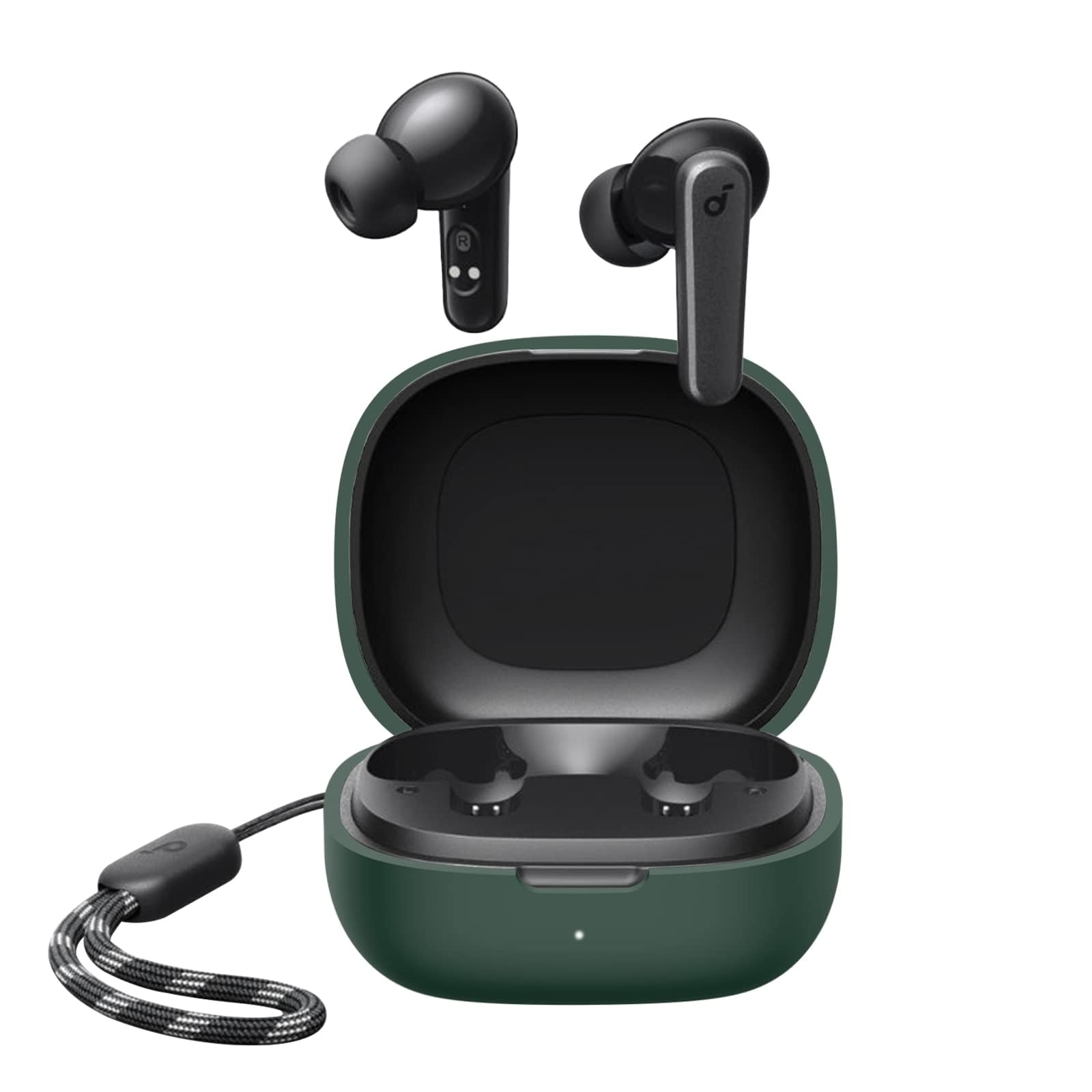 O OzoneSilicone Case Compatible with Anker Soundcore P20i Case with Keychain, Soft Silicone Full-Body Shockproof Protective Skin Headphone Cover for Men Women- Dark green