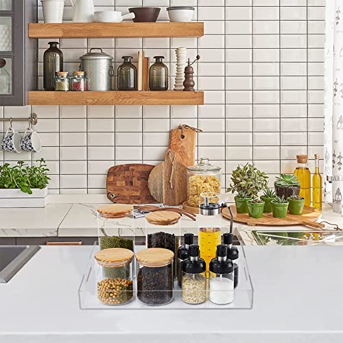 2PACK Acrylic Serving Trays with Handles, Clear Decorative Tray Coffee Table Nesting Trays Ottoman Organizer Tray Set for Food, Tea, Snacks, Kitchen, Vanity(16 x 12 x 2 inches, 12 x 10 x 2 inches)