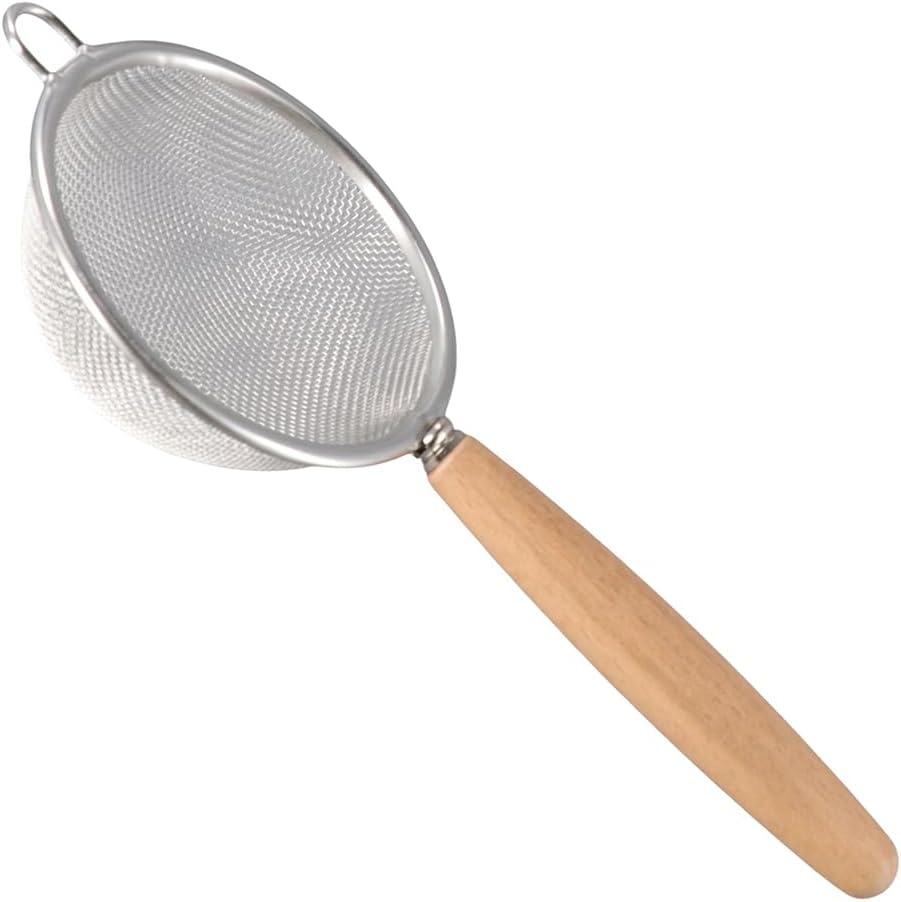 3 Pcs Kitchen Fine Mesh Strainers, Stainless Steel Wire Mesh Oil Strainer Skimmer with Wood Handle, Durable Flour Colander Filter Baking Tool(3 pcs)