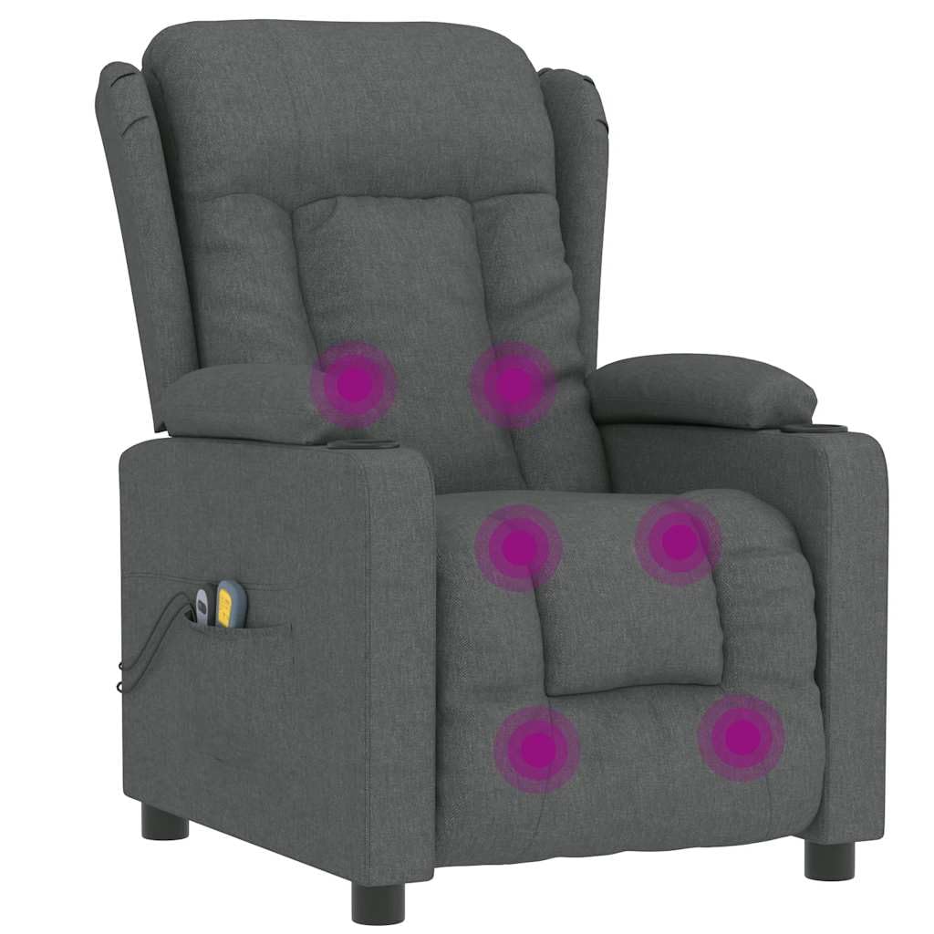 vidaXL Massagesessel, Sessel Verstellbar Elektrisch, Relaxsessel mit Liegefunktion Vibrationsfunktion, Ohrensessel Fernsehsessel, Dunkelgrau Stoff