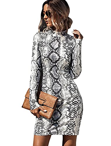 Floerns Women s Leopard Print Long Sleeve Mock Neck Mini Bodycon Dress Multi M