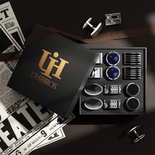 Uhibros Cufflinks For Men 6 Pairs Tuxedo Shirt Cuff Links Stainless Steel Shirt Accessories Unique Business Groom Wedding Jewelry Gift #TOP5
