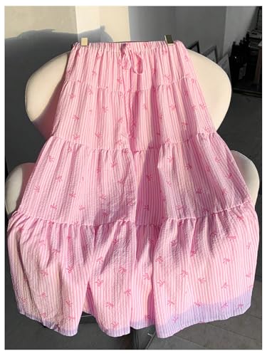 Milumia Women's Striped Bow Print Tiered Layered Long Skirt Summer Vacation Flowy Maxi Skirts3