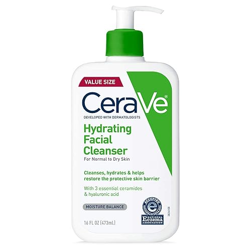 CeraVe Hydrating Facial Cleanser, Moisturizing Face Wash For Dry Skin, Hyaluronic Acid + Ceramides + Glycerin, Hydrating Cleanser For Normal To Dry Skin, National Eczema Association Certified - 16 Fl Oz (Bottle)