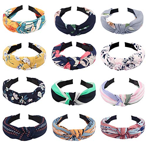 MUDHEN 12 Pcs Headbands for Women, AOPRIE Fashion Hair Bands for Women's Hair Flower Headbands for Women Knotted Headbands for Women Turban Headbands for Women (12 Packs Knotted Headbands)