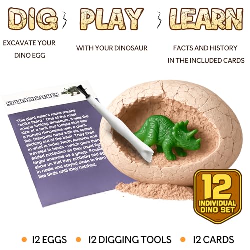 Image of 12 Dinosaur Eggs Excavation Dig Kit, Dino Party Favors for Kids Age 3+ Year