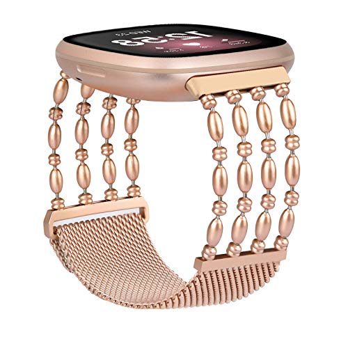 KOREDA Bands Compatible with Fitbit Versa 3/Fitbit Sense for Women Men, Stainless Steel Metal Chain Bangle Replacement Bracelet Strap Wristbands for Fitbit Versa 3/Sense Smart Watch (Rose Gold)