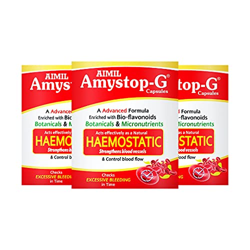 Image of AIMIL Amystop-G Capsules - 20 Capsules (Pack of 3) | Natural Haemostatic | Strengthens Blood Vessels & Checks Excessive Bleeding Naturally