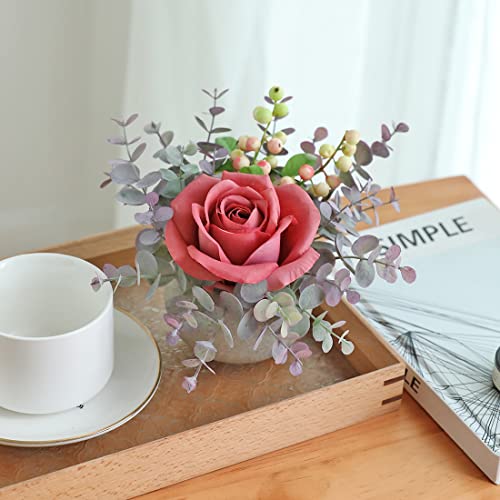 Rosscer Artificial Flowers Kit With Pot, Combination Of Fake Silk Pink Roses And Greenery,Small Plant Potted Decor For Offices,Bookshelf,Bedroom, Living Room,Party,Wedding Decorations… #TOP6