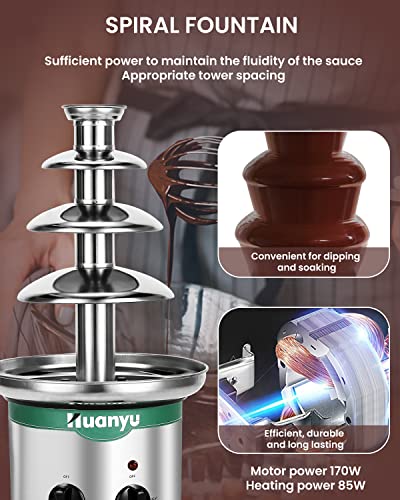 Huanyu Chocolate Fountain 4 Tier Hot Chocolate Fondue Fountain Machine Stainless Steel 18Inch Melting Tower 3Lbs Capacity For Chocolate Candy, Ranch, Nacho Cheese, Baby Shower, Birthday Celebration #TOP4
