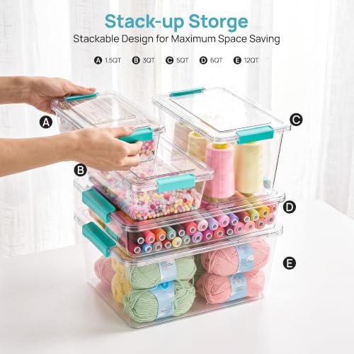 Image of Vtopmart 4 Pack 12 Qt Clear Craft Storage Bins with Lids and Latches | Stackable Plastic Storage Box for Art & Craft Supplies, Paper, Toys, BPA-Free Containers for Organizing