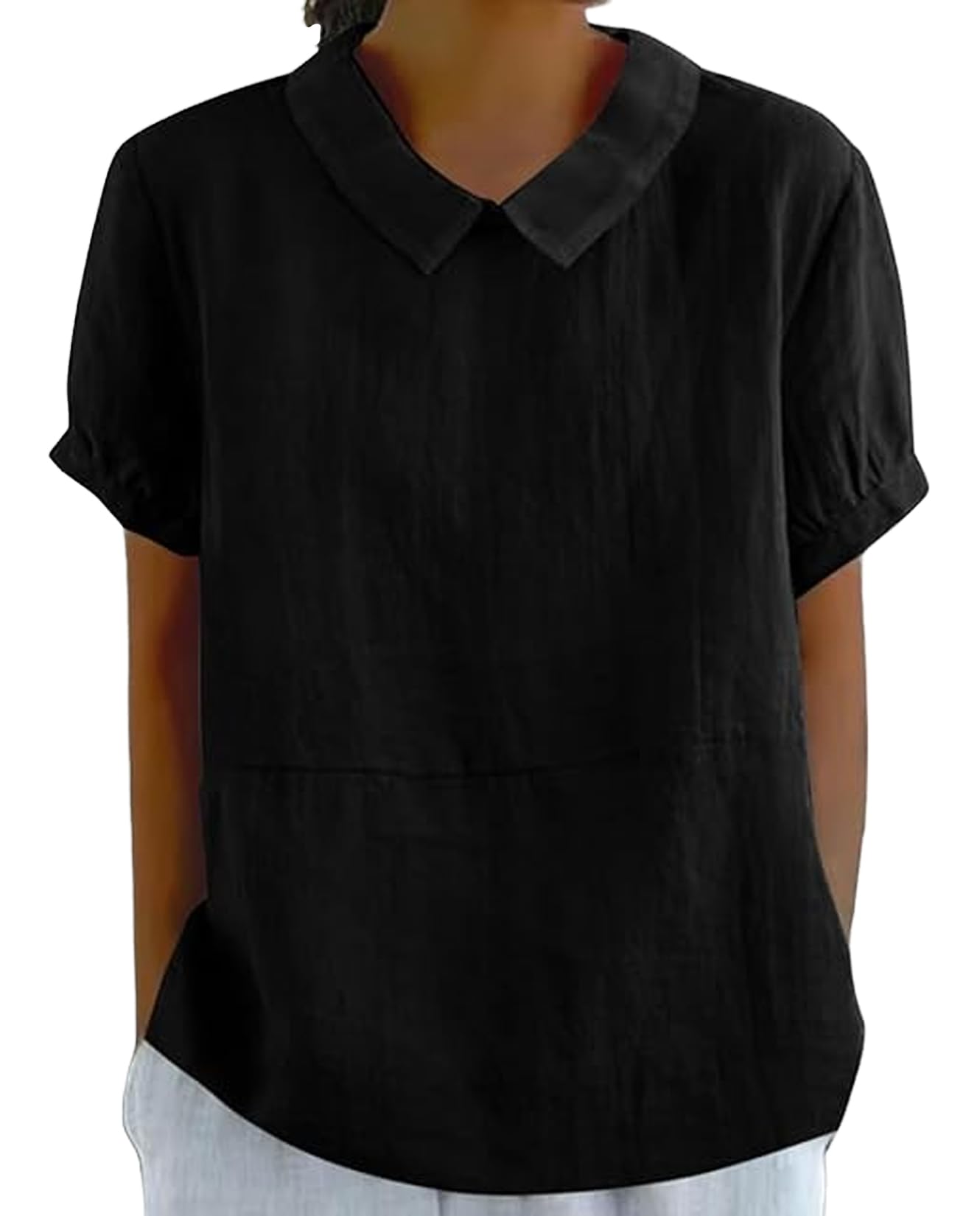 Zhyaj Boho Cotton Shirt for Womens Floral Printed Short Sleeve Summer Linen Shirts Casual Collared Trendy Blouse Tops