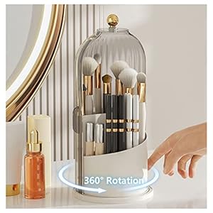 Makeup Brush Holder Organizer with Lid-360° Rotating Luxury Cosmetic Organizer Makeup Organizer Lipstick Eyebrow Pencil Holder for Vanity Desktop Bathroom Countertop