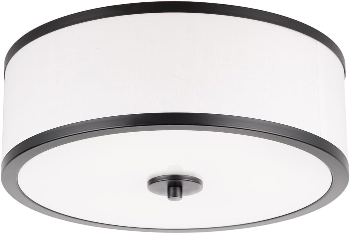 3-Light Flush Mount Ceiling Light Fixture, 12.6" Drum Light with White Fabric Shade, Modern Close to Ceiling Light for Living Room Bedroom Dining Room Kitchen Hallway Entry (Brushed Gold)