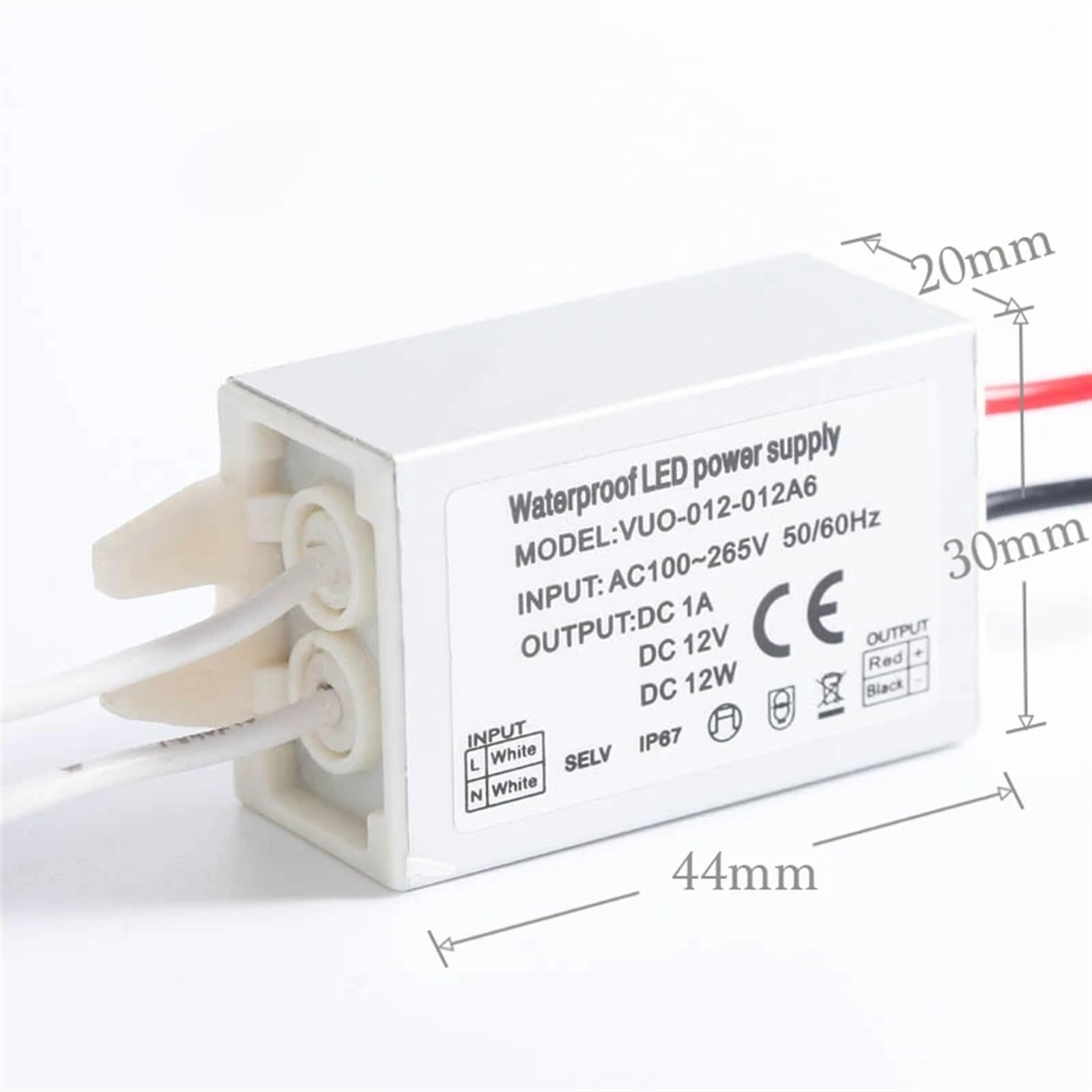 Adapter sterownika LED Slim IP67, transformator mocy oświetlenia 6 W, 12 W, 15 W, 20 W, 30 W, 40 W, 50 W, 60 W, 12 V, 24 V, złącze wewnętrzne i zewnętrzne (20 W, IP67,12 V)