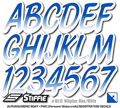 Image of STIFFIE Whipline Blue /White 3 inch Boat & PWC Registration Decals • Numbers Letters Stickers