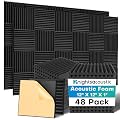 Knightsacoustic 48 Pack Sound Proof Foam Panels for Walls with Self Adhesive, 12x12x1 Acoustic Foam Panels, High Density Acoustic Panels Sound Absorbing, Fire Resistant Studio Sound Proofing Black