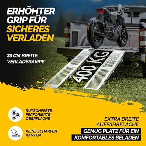 MONZANA® 2X Auffahrrampe 400kg (je 200kg) klappbar Laderampe verzinkter Stahl rutschfeste Oberfläche Auffahrschiene Verladerampe PKW Verladeschiene