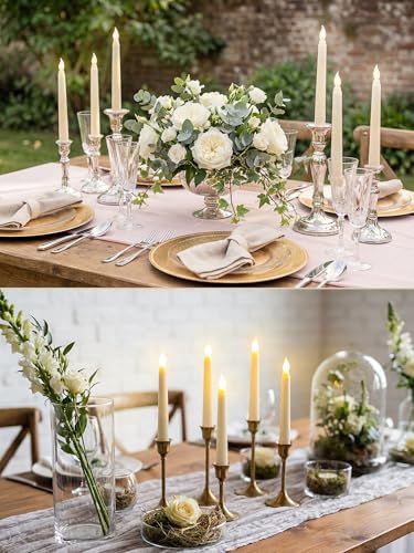Image of Funtery 48 Pcs Flameless LED Taper Candles Battery Operated Candles Bulk Realistic LED Candlesticks Flickering for Wedding Church Party Home Decor(Ivory,6 Inch,Novelty Style)