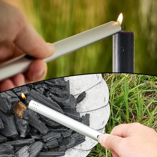 2 x Stabfeuerzeug, Stabfeuerzeug Gas Nachfüllbar, Winddicht Feuerzeug Lang für Camping im Freien, Grill, Küche, Geschenke für Männer (Verkauft ohne Butangas, Bitte vor Gebrauch Aufblasen)