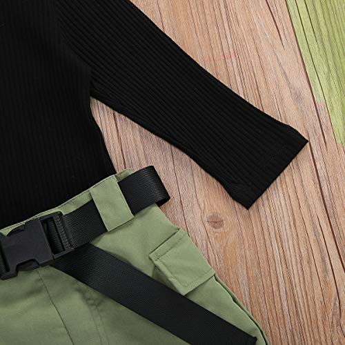 Rsrzrcj Kids Toddler Baby Girl Fall Winter Outfit Long Sleeve Knitted Turtleneck Sweater Top Mini Skirt With Belt 2Pcs Set (Light Green, 1-2 Years) #TOP4