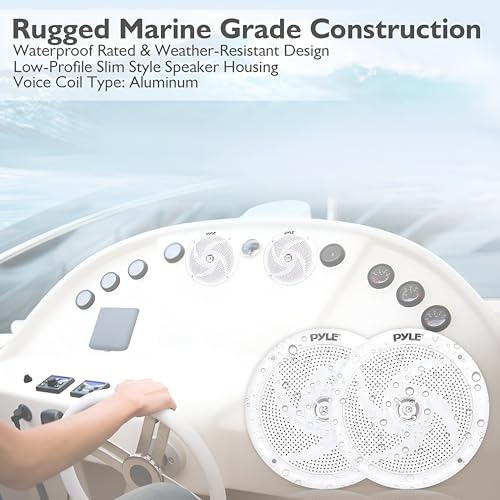 Image of Pyle Marine Speakers - 4 Inch 2 Way Waterproof and Weather Resistant Outdoor Audio Stereo Sound System with 100 Watt Power and Low Profile Slim Style Design - 1 Pair - PLMRS4W (White)