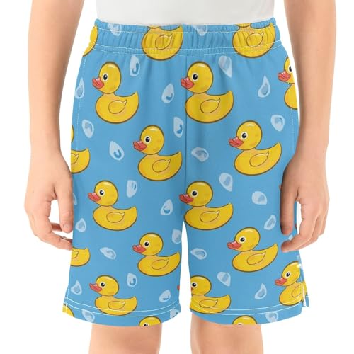 Fashion Summer Boys Shorts Cute Ducks Print Vacation Pants Big Kids Athletic Baseball Shorts with Pockets Duck 14-16 Years