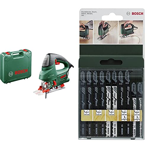 Bosch PST 900 PEL Seghetto Alternativo, 620 W, in Valigetta + Bosch 2609256744 Set Misto, Lame Seghetto, Legno