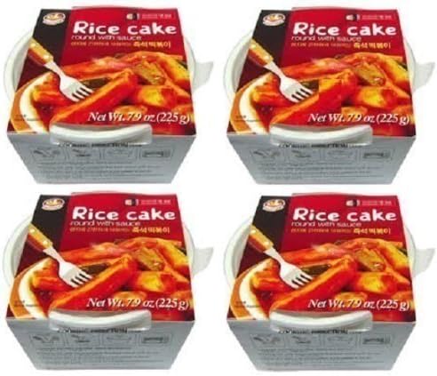 Korean Instant Ddukbokki Samhak Rice Cake Round with Sauce 7.9 Oz(Four)