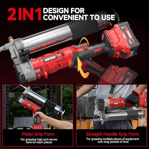 Image of Alloyman 2-in-1 Electric Grease Gun Kit, Upgraded 12,000 PSI,2x4000mAh Batteries,Built for Farmers, Mechanics & Truckers,5.3 oz /min, 39.4 inch Long Hose& LED Light for Tractors, Trailers,Heavy Equipment