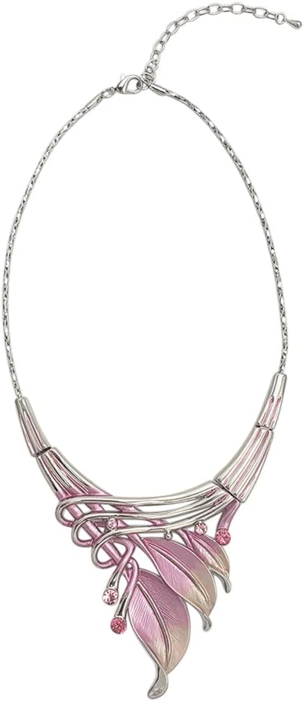 Rosemarie & Jubalee Women's Unbe-leaf-ably Stunning Crystal Rhinestone Accented Textured Metal Leaf Statement Necklace Earrings Set, 14"+3" Extender - Image 2