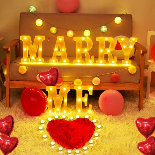Merry Me Lettres lumineuses décoratives LED en plastique avec 2000 pétales de rose rouges artificiels pour la décoration de la demande en mariage pour l'extérieur