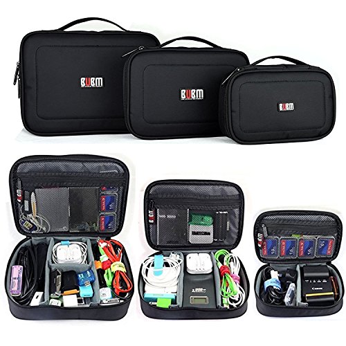 DisRun BUBM Electronic Organizer Gadgets Travel Electronics Accessories Storage Bag for Memory Card USB Battery Power Bank Flash Hard Drive Black 3pcs/Sets