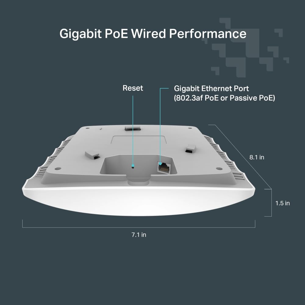 TP-Link Festa F52 | Punto de Acceso WiFi 5 Dual-Banda AC1350, Montaje en Techo, 1× Puerto PoE Gigabit, Gestión centralizada en la Nube Gratuita, Configuración y Uso fáciles, sin Necesidad de IT.