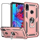 EBESTAR Xiaomi Redmi Note 7 / Redmi Note 7 Pro Case, Hybrid Armor Heavy Duty Shockproof Defender Protective Cover Stand Ring Magnetic Ring Holder Case with Tempered Glass Screen Protector, Rose Gold