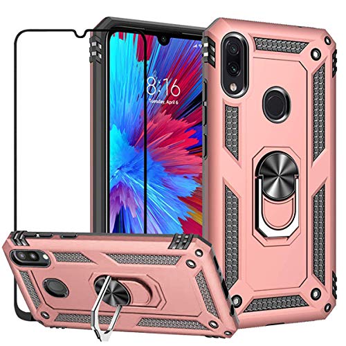 EBESTAR Xiaomi Redmi Note 7 / Redmi Note 7 Pro Case, Hybrid Armor Heavy Duty Shockproof Defender Protective Cover Stand Ring Magnetic Ring Holder Case with Tempered Glass Screen Protector, Rose Gold