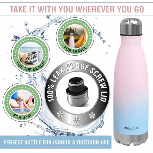 Image of CHILLOUT LIFE 17oz Insulated Stainless Steel Water Bottle, Leak Proof