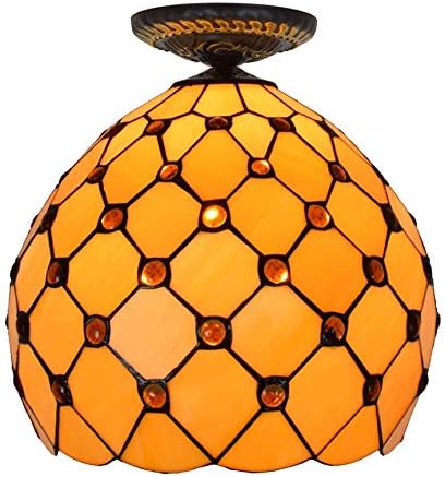 Xiaochen Tiffany Kitchen Light 12" bevlekt galss Plafonnière Tiffany Style Spherical Yellow Gem glazen kap for de woonkamer plafond lamp