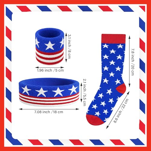 Image of 10 Pieces Striped Sweatbands and Striped Socks Set Headbands Wrist Sweat Bands for Men and Women Sports 80s 90s Fitness