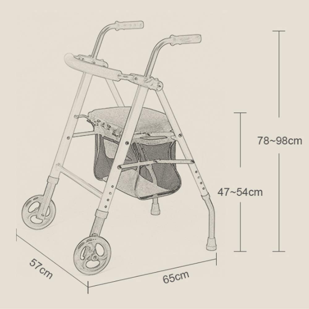 Sedia a rotelle,Nero Anziani Walker Walker Pieghevole Carrello retrattile in alluminio Ausili per la deambulazione