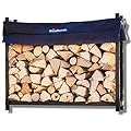 Woodhaven 5 Foot Black - Made in the USA - 1/4 Cord Plus Firewood Storage Log Rack With Seasoning Cover Combo Set - Indoor Outdoor - Metal Firewood Rack - Heavy Duty