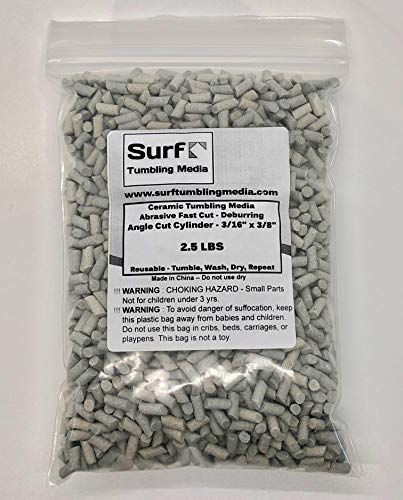 Surf Tumbling Media - Porte-gobelet en céramique à Coupe Rapide - 2,5 lBS - Petit Cylindre 3/16" x 3/8" - dans Un Sac réutilisable Cover
