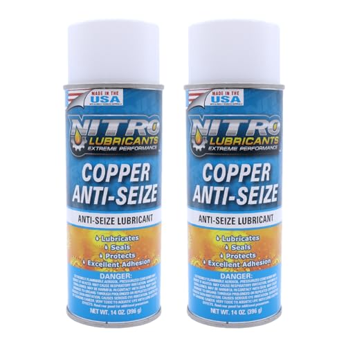 Nitro Lubricants Copper Anti-Seize – 14oz High Temp Anti-Seize Spray for Nuts, Bolts, Studs, Bearings & Slides; Prevents Seizing, Galling & Corrosion in Industrial & Automotive - Made in USA (2-Pack)