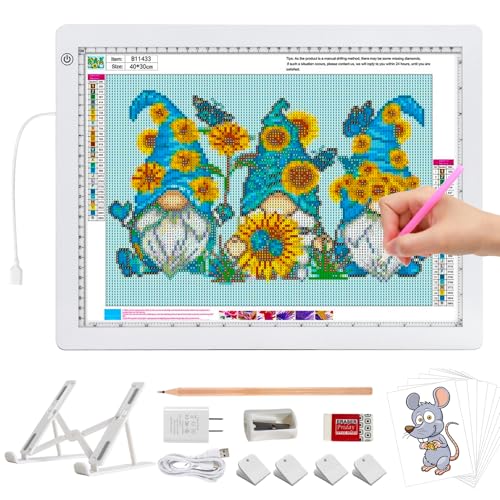 A3 LED Light Box for Tracing, elice Artist Drawing Lightbox Light Table Light Pad Light Copy Board, Up to 8000 Lux Super Bright Lightpad for Cricut Weeding Vinyl, Diamond Painting, Sketching (White)