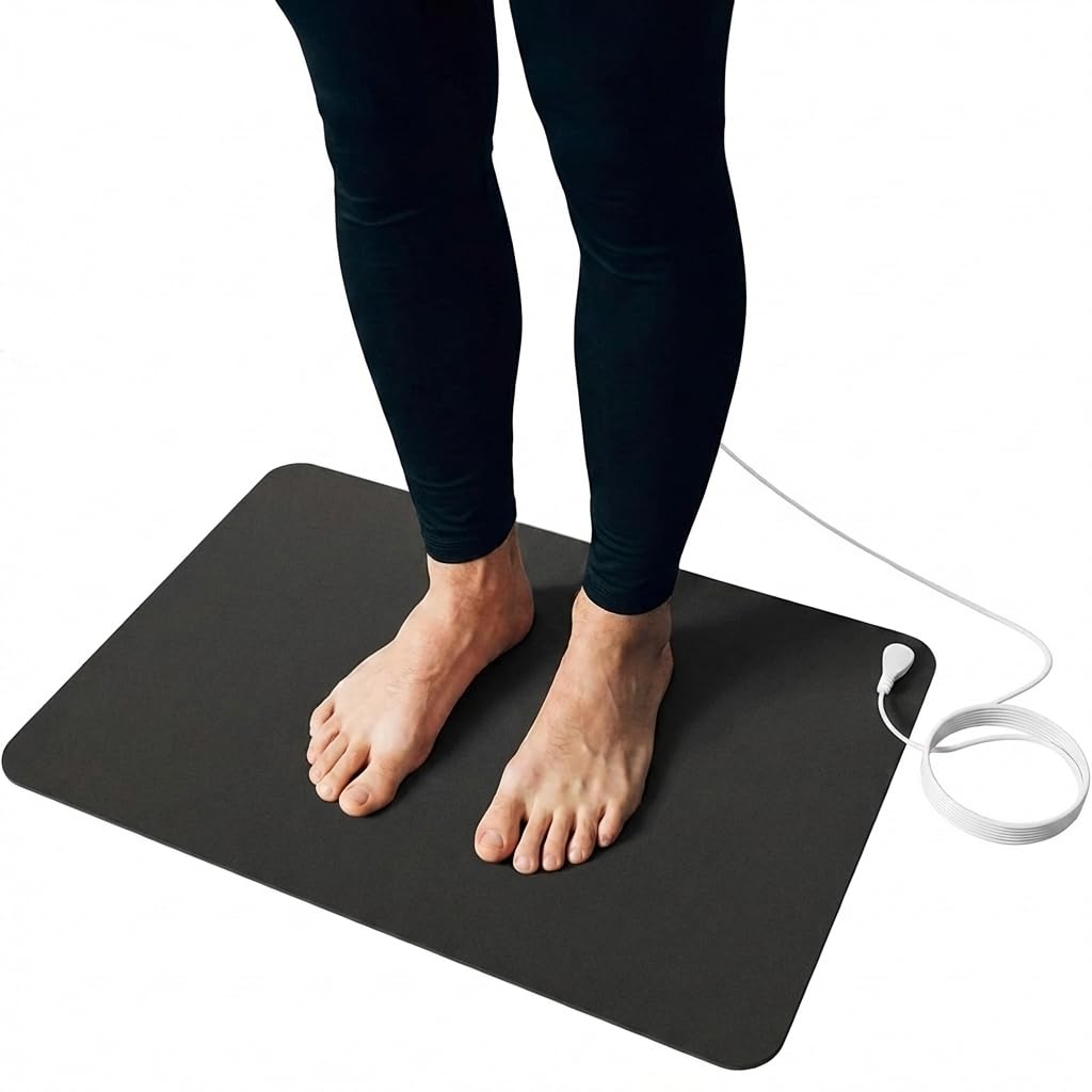Grounding Mat, 24" x 16" Conductive Carbon Ground Pad with 15 Foot Cord, Non-Slip Rubber Backing, Portable Indoor Grounding for Desk, Floor, Home, Office, Wellness Routine