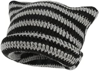 GGOOB Crochet Cat Ear Beanie Hat for Women - Vintage Grunge Slouchy Y2K Fox Beanie, Handmade Soft Cozy Accessory