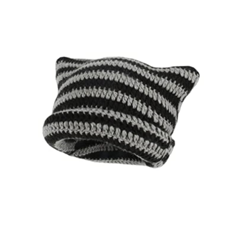 Crochet Hats for Women Cat Beanie Vintage Beanies Women Fox Hat Grunge Accessories Slouchy Beanies for Women One Size Black